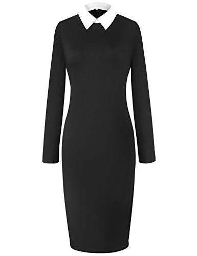 Aphratti CAJT213-003 Women'S Long Sleeve Peter Pan Collar Wear To Work Business Office Wear Outfits Classy Midi Sheath Dress Black01 Large thumb #2