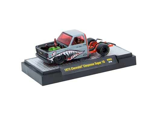 1973 Super 10 Bedless Truck PFC. Hyde Gray with Shark Mouth Graphics Lowriders Limited Edition to 12364 Pieces Worldwide 1/64 Diecast Model Car by M2 31500-HS62