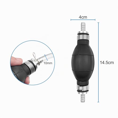 Fousenuk Benzinpumpe mit 2M Schlauch, Handpumpe Kraftstoffpumpe für Auto, Boot, Motorrad, Kart, Absaugpumpe mit 2 Schlauchschellen Umfüllpumpe für Benzin, Wasser, Öl, Flüssigkeits (10 mm)