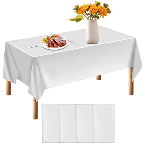 qimeyu Nappe Blanche Jetable,Nappe Blanc,4 Pièce Nappes Blanche Jetable Effet Tissu,137 x 274 cm Nappes Blanches Rectangulaire pour Fête Pique Nique Barbecue...
