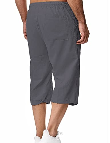 Wanzetaly Mens Casual Soft Linen Long Shorts Knee Length Sport Running Lounge Work Shorts Capri Pant4