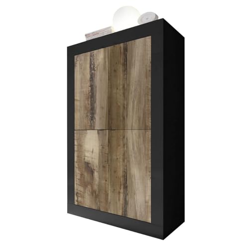 Aparador diseño industrial 4 puertas negro mate y madera Novia NP Basic