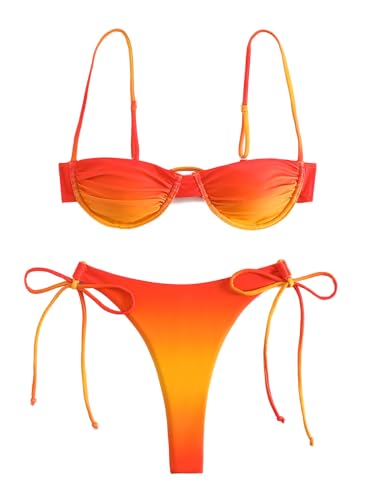 YAUASOPA Underwire Bikini Top V-Wired Ruched Swimwear Two Piece Gradient Bikini Sets Tie Side Bathing Suits3