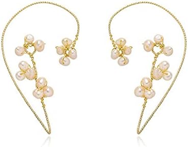 Pearl Ear Cuffs For Women Non-piercing Adjustable Gold Crawler Climber Wrap Clip On Cute Dainty Aesthetic Pearl Earring Clips For Non Pierced Ears For Women Jewelry (Gold)