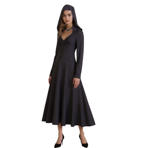 FEIWOBIRD Bela Dimitrescu Costume Vampire Lady Cosplay Hooded Dress Halloween Village Evil Long Black Skirt (Black Large)
