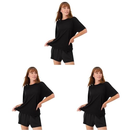 Image of Hanes Women's Originals Supersoft Boxy T-Shirt & Sleep Shorts Set, Comfywear Lounge /Sleepwear (Pack of 3)