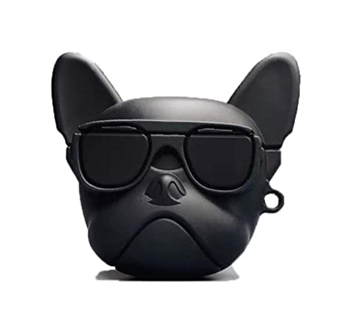 Image of for Airpods Pro 2019 Pouch Case Cover Headphones Soft Silicone Cartoon Character Cover with Keychain, 360-degree Protection (Bulldog Black)