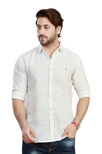 Image of Men's White and Brown with Lining and Checks Shirts with Cotton Blend | Slim fit Comfortable Shirt | Thin to Thick Lining and Checks | Casual and Office wear.
