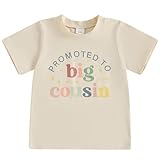 Big Cousin Shirt Toddler Boys Girls Funny Letter Print T-Shirt Summer Short Sleeve Top Auntie Pregnancy Reveal T-Shirt (Beige Promoted to Big Cousin, 3-4 Years)