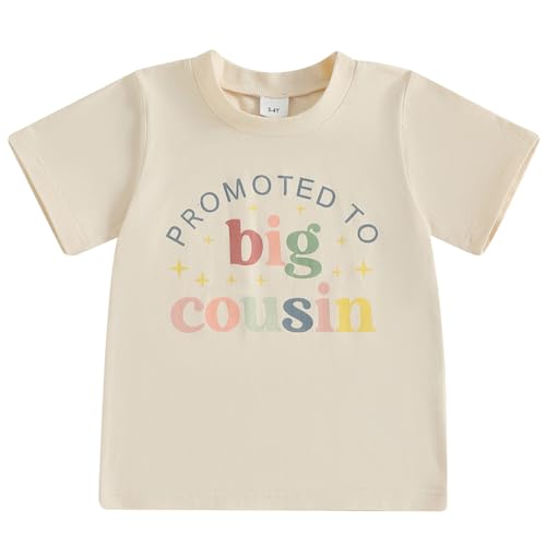 Big Cousin Shirt Toddler Boys Girls Funny Letter Print T-Shirt Summer Short Sleeve Top Auntie Pregnancy Reveal T-Shirt (Beige Promoted to Big Cousin,...