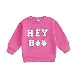 ZyHwShine Toddler Baby Girl Halloween Outfit Hey Boo Pumpkin Sweatshirt Crewneck Pullover Long Sleeve Sweater Fall Clothes (P-pink,18-24 Months)