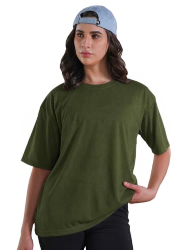 Image of CHKOKKO Oversized T-Shirt for Women Cotton Blend Soft Loose Fit Tshirt Top for Summer Half Sleeves Drop Shoulder Trendy Stylish Solid for Casual Streetwear, Outings or Travel