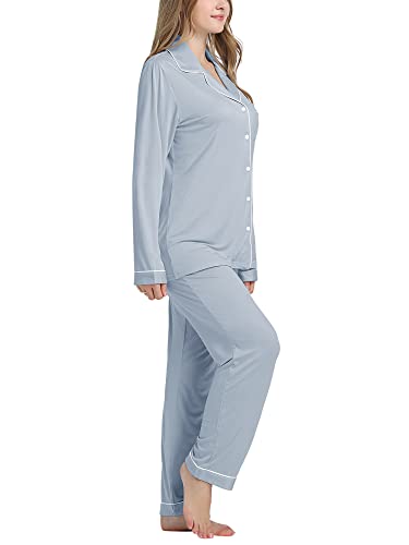 Image of Cherrydew Women's Bamboo Viscose Cooling Long Sleeve Button Up Pajama Set | Buttery-Soft Feel • Naturally Cool Comfort • Breathable Fabric • Relaxed Fit • Sleep & Lounge Ready