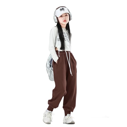 MINI PANDA Girl's Lightweight Drawstring Sweatpants Jogger Pants with Pockets,360 Grams of Soft 100% Cotton Jogging Pants