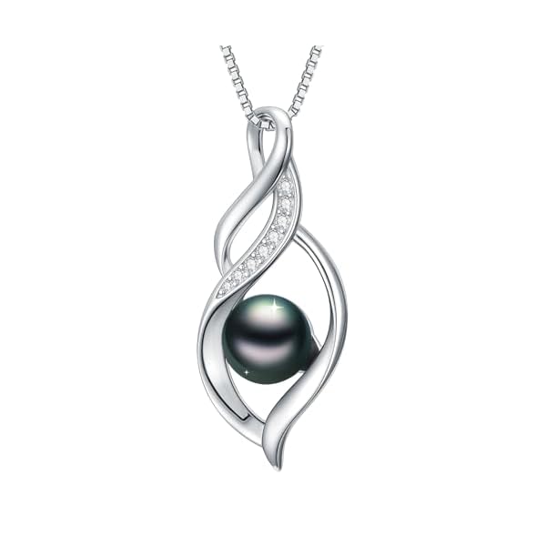 Tahitian Black Pearl AAAA 18K Gold Plated Sterling Silver Pendant Necklace for Women Wife Mom Girlfriend Valentine Her Jewelry Gift for Anniversary Birthday Christmas