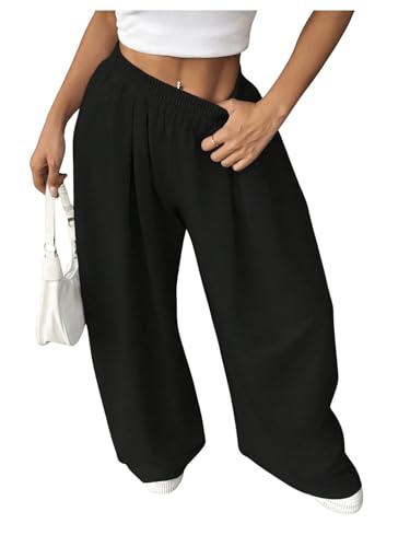 SweatyRocks Women's Barrel Pants Wide Leg High Waist Baggy Sweatpants Elastic Oversized Athletic Joggers Trousers