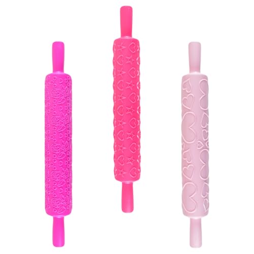 Hemoton 91827N7K521KJ8NK5CI 3Pcs Plastic Rolling Pin Heart Pattern Embossed Rolling Pin Non-Stick Roller Stick thumb #8