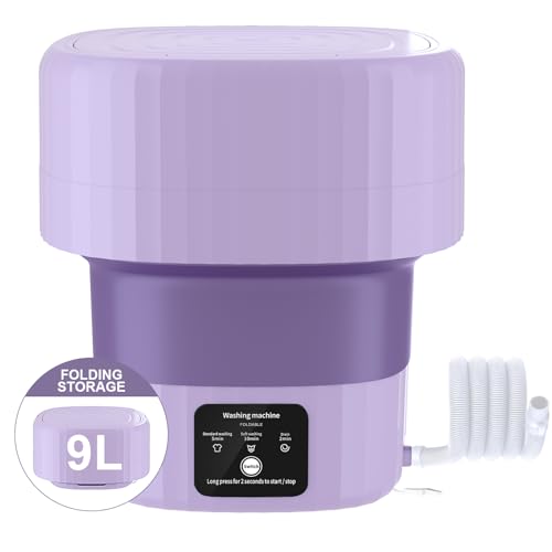Foldable Portable Washing Machine and Spin Dryer 9L Compact Mini Washing Washer Machine for Baby Clothes Underwear Laundry Apartment Dorms RV Travel Camping, Purple