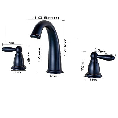 JRUIA Retro 3 Loch Waschtischarmatur Nostalgie Bad Wasserhahn Zweigriff Mischbatterie Waschbecken Armatur Wannenrandarmatur Waschtischbatterie für Badezimmer aus Messing(Chrom) - 2