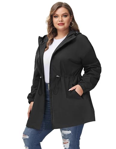 Hanna Nikole Women's Plus Size Long Hooded Raincoat Lightweight Waterproof Windbreaker Jacket3