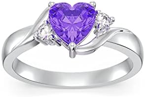 Shusukue February Birthstone Ring 925 Sterling Silver Amethyst Ring Heart Purple Ring Birthday Anniversary Mother's Day Jewelry Gifts for Women Girls Size 7