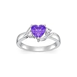 Shusukue February Birthstone Ring 925 Sterling Silver Amethyst Ring Heart Purple Ring Birthday Anniv