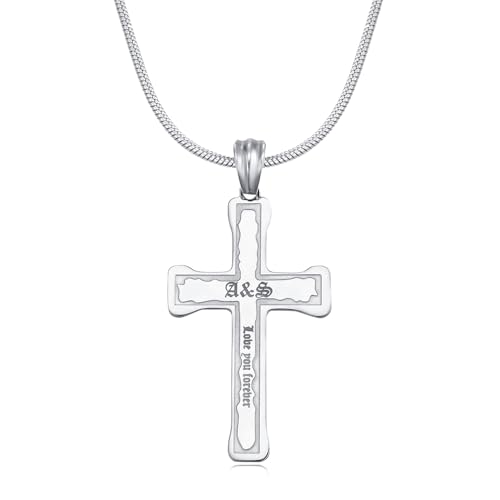 AILIN Custom Cross Necklace For Women Men Stainless Steel Personalized Engraved Name Date Words Cross Pendant Family Jewelry Birthday Gifts For Father Mother Him 8 Fonts