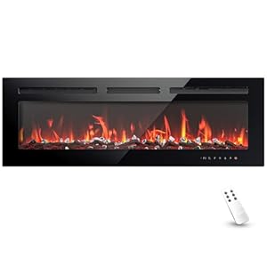 EUHOMY 50 Inch Electric Fireplace Wall Recessed and Wall Mounted with Adjustable Flame Color, Fireplace Heater with Remote Control, Linear Fireplace with Timer, Touch Screen, Log & Crystal, 750/1500W