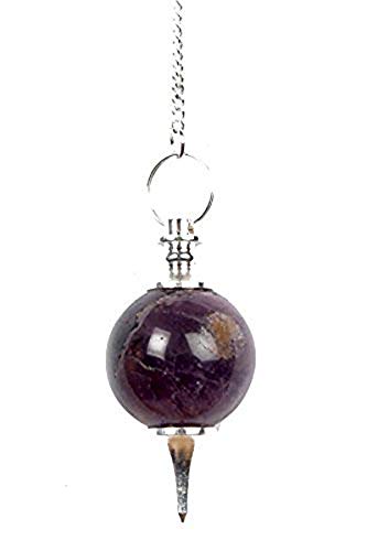 WholesaleGemShop AMETHYST Sphere Ball Pendulum Reiki Healing Gemstone Dowsing Handcrafted Antique India Gift Set Divination Chakra Balancing Metaphysical Tool for Women Men