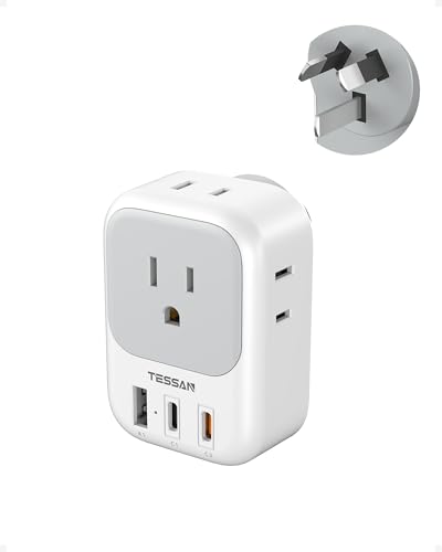 オーストラリア 変換プラグ o型 4個AC口 2USB-C（20WPD 急速充電）と1USB-Aポート TESSAN 海外旅行用 便利グッズ コンセント変換プラグ 電源変換アダプター 中国/ニュージーランド/アルゼンチンなどに対応