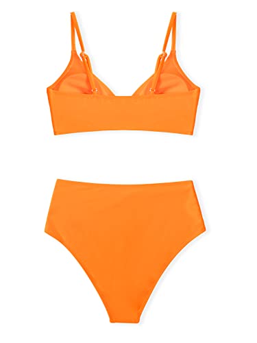 CUPSHE Women's Bikini Sets Two Piece Swimsuit High Waisted V Neck Twist Front Adjustable Spaghetti Straps Bathing Suit, XS Orange - Image 5