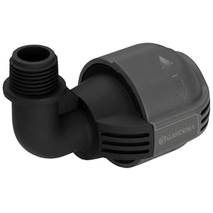 Gardena Sprinklersystem L-Stück mit Außengewinde: Verbindungsstück für Anschluss am Rohrende, 25 mm x 1/2 Zoll, Quick&Easy Verbindungstechnik, selbstdichtende Gewindeverbindung (2780-20)