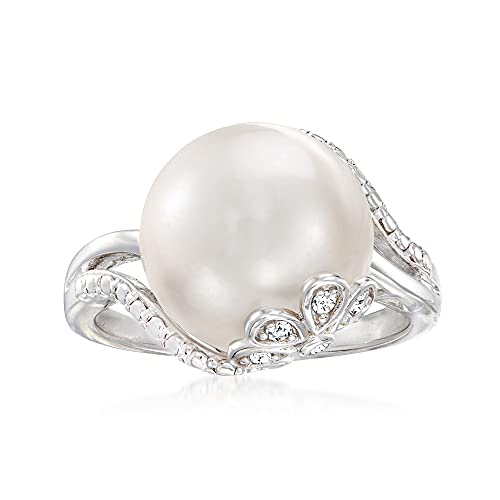 Ross-Simons 12-12.5mm Cultured Pearl Ring With Diamond Accents in Sterling Silver. Size 9