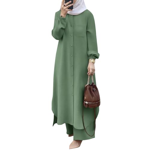 muslim shirt dress Muslim Dresses for Women Muslim Abaya Dresses for Women Floral Printed 2 Piece Set Long Sleeve Chiffon Islamic Dress Shirt with Pants at Amazon Women's Clothing store