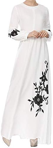 QueenMM Women's Long Sleeve Chiffon Maxi Dress High Waist Muslim Soft Lightweight Long Dress