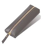 Estuche portátil de poliuretano para lápices, bolsa de papelería de gran capacidad, bolsa organizadora de cosméticos para escuela, oficina, mujer y hombre (gris oscuro)