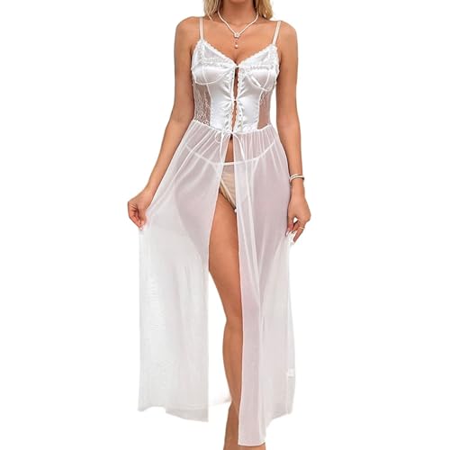Chemise de nuit longue avec fente en dentelle pour pimenter vos soirées romantiques