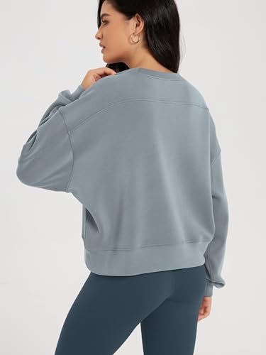 Image of ODODOS Modal Soft Long Sleeve Cropped Sweatshirts for Women Oversized Crew Neck Pullover Crop Top