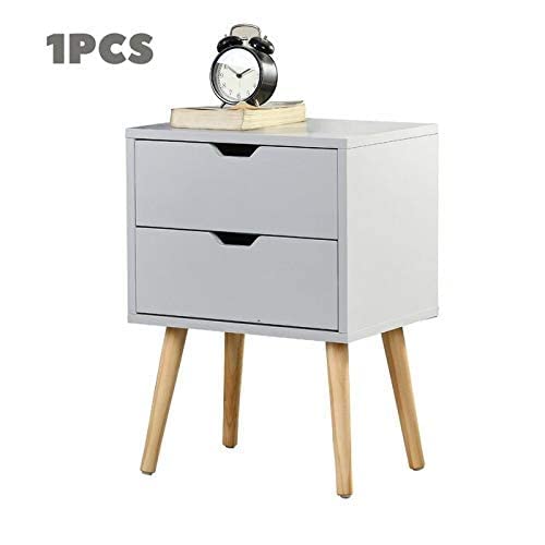 Image of Device Bas with BROWN ART SHOPPEE 2-Drawer End Side Table With Drawer&Solid Wood Legs,Bedside Table For Bedrooms,Mid-Century Modern Drawer Storage Cabinet For Bedroom&Living Room Furniture(White)