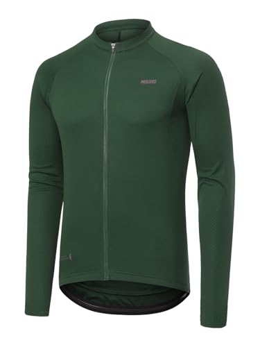 ARSUXEO Men’s Long Sleeve Cycling Jersey Forest Green Large