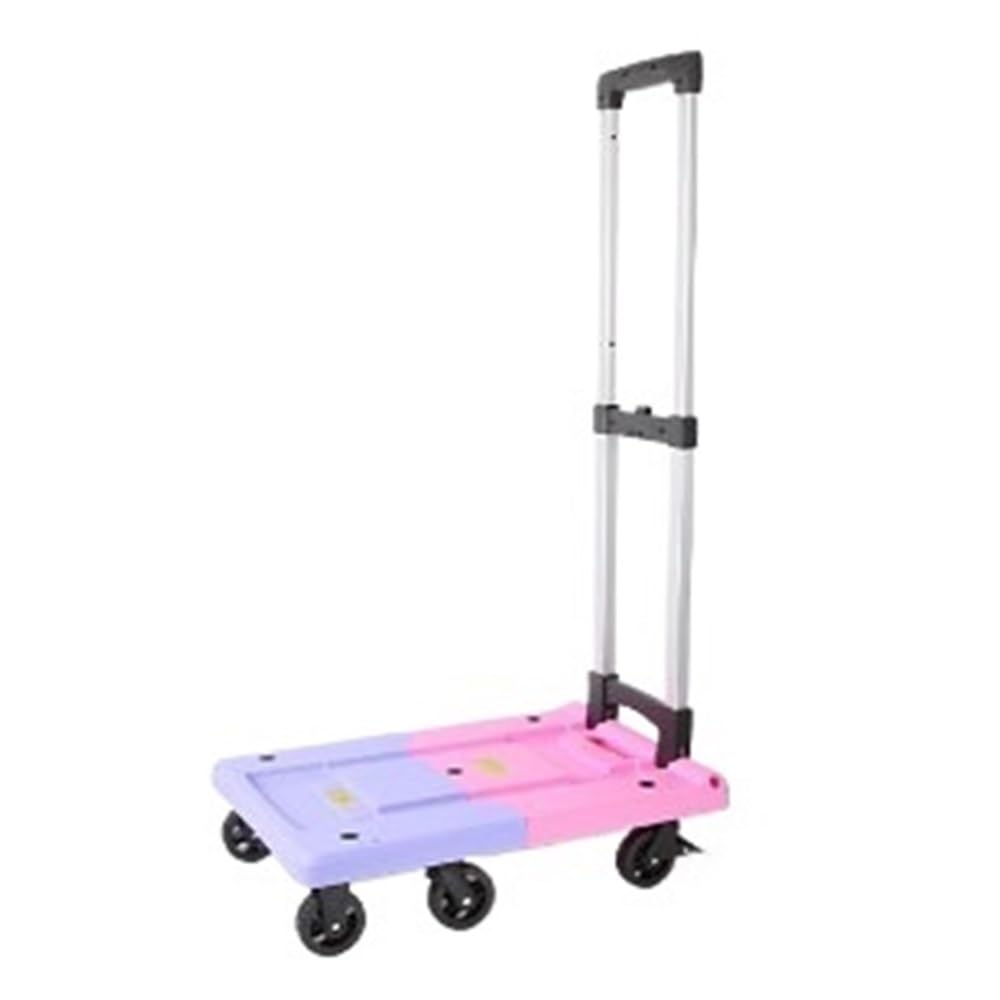 Foldable Push Cart Household Trailer Folding Portable Trolley Courier Cargo Luggage Small(Pink,Large)