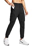 Pinkbomb Men's Hiking Cargo Pants with 7 Pockets Slim Fit Stretch Work Travel Golf Cargo Jogger Pants for Men (Black, L)