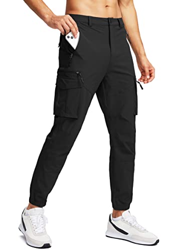 Pinkbomb Men's Hiking Cargo Pants with 7 Pockets Slim Fit Stretch Work Travel Golf Cargo Jogger Pants for Men (Black, L)