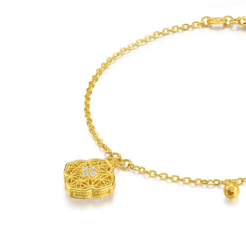 CHOW SANG SANG 999 24K Solid Gold Cultural Blessings Auspicious Lock Ruyi Bracelet for Women 18cm 95553B3