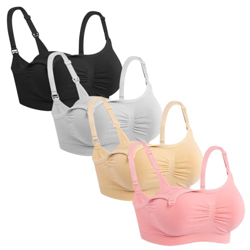 Image of iloveSIA 4Pack Nursing Bra for Breastfeeding Maternity Bra for Pregnancy Seamless Wireless Fit Bra Regular & Plus Size M-4XL