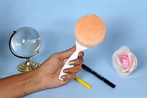 Image of Generic The ChipmunK Store's Makeup Powder Puff Combo with Handle (Peach, White) - Synthetic, Round, 2 Count - Normal Skin - Makeup Blending, Foundation, Concealer