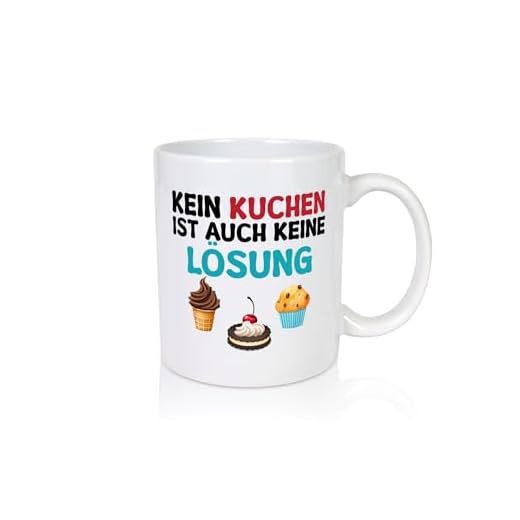 Kein Kuchen ist auch keine Lösung - Tasse Weiss - Kaffeetasse/Geschenk/Familie