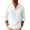 Henley Shirt for Mens UK Stand Collar Cotton Shirts Button Down Formal Shirt Long Sleeve Blouses Solid Color Classic Regular Fit Shirts Office Work Tops for Mens Daily S-XXL #5