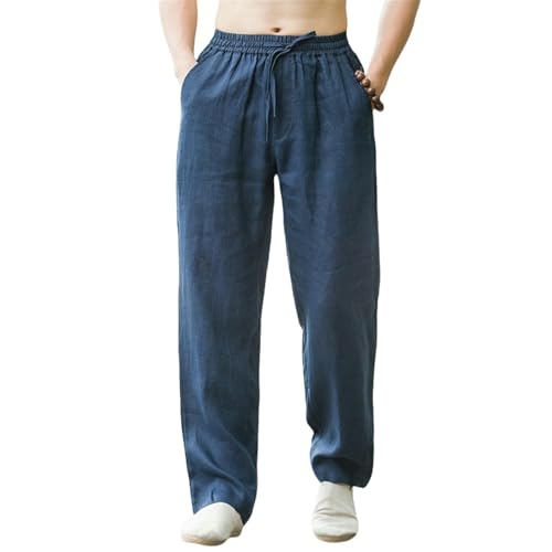 Pantalon en coton et lin homme coupe ample et droite pour le quotidien