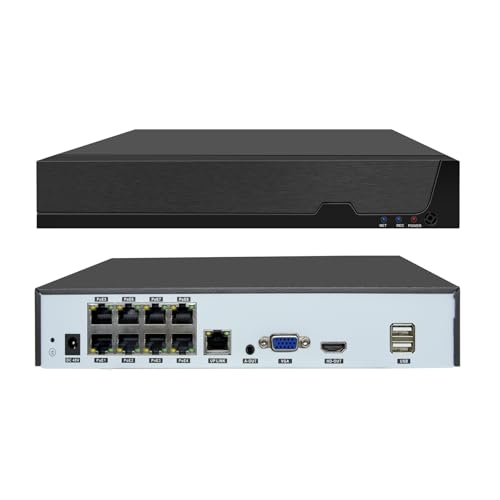 Tennoz 8 Channel 12MP PoE Network Video Recorder NVR, 8 Port H.265 NVR Support 12MP/6K/4K/8MP/5MP/3MP/1080P PoE Camera, Remote Access, Motion Alarm, 24/7 Recording, Smart Playback, No Hard Disk Drive
